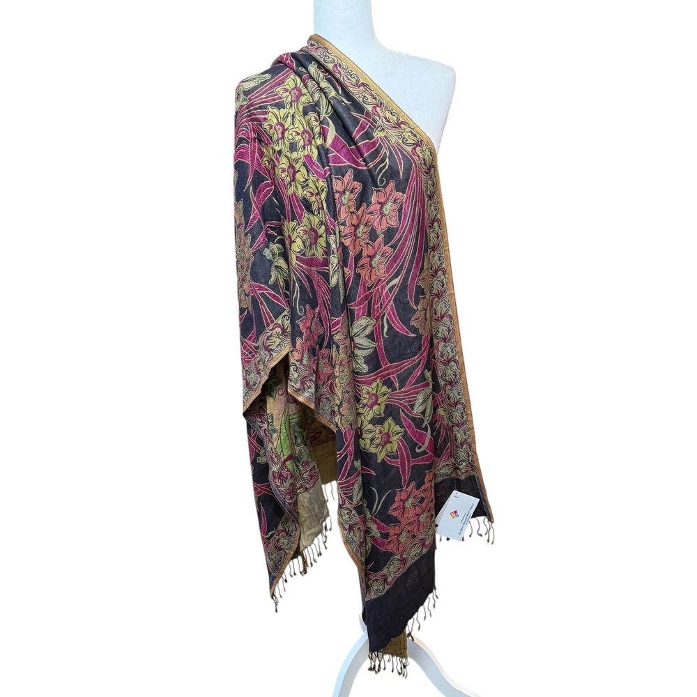 Vardhman 100% Pure Wool‎ Shawl Floral Kullu Embroidery Reversible Wrap India